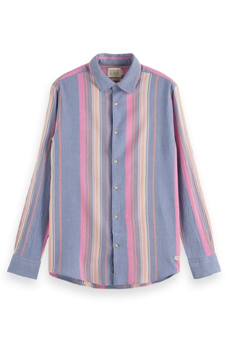 REGULAR FIT CRINKLED VOILE IN STRIPES AND CHECKS BLUE/PINK S 1