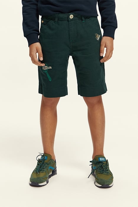 EMBROIDERED ARTWORK COTTON LINEN WORKER SHORTS FOREST 2