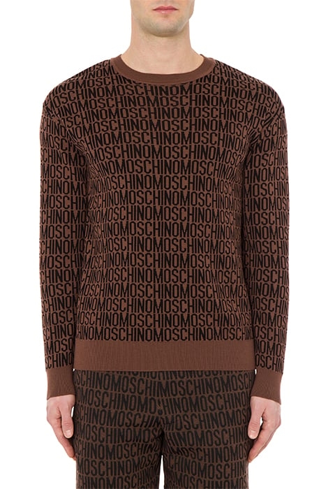 ALLOVER LOGO JACQUARD WOOL SWEATER DARK BROWN 1