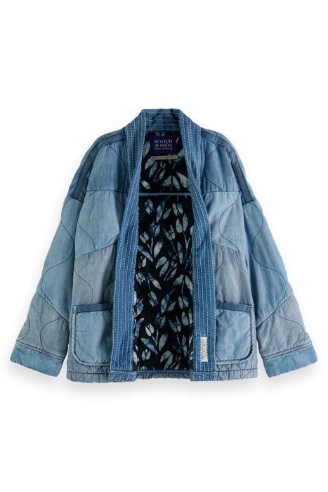 LIGHTWEIGHT QUILTED UNISEX DENIM KIMONO JACKET WASHED INDIGO 3