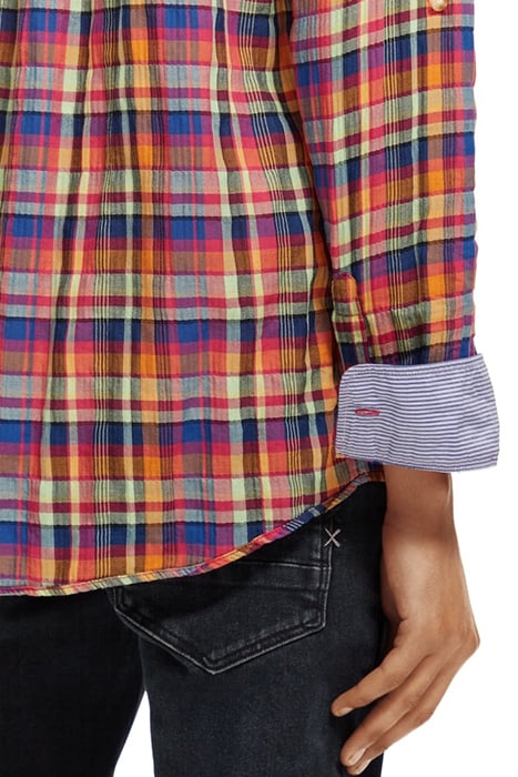 LIGHT WEIGHT VOILE SHIRT WITH SEERSUCKER RED/MULTI CHECK 6