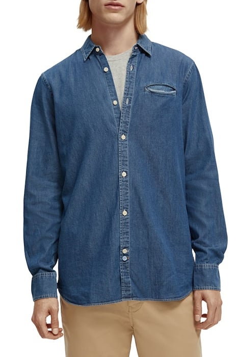 REGULAR-FIT LIGHTWEIGHT DETAIL-TRIMMED INDIGO SHIRT WASHED I 5