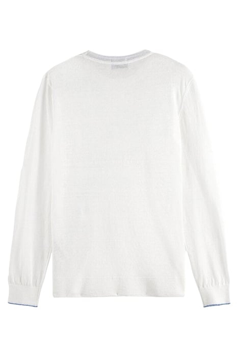 LINEN BLEND CREWNECK PULLOVER WITH FLATLOCK DETAILS WHITE 7