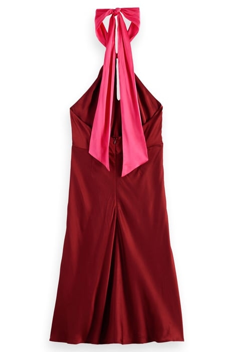 MIDI HALTER DRESS WITH SCARF DETAIL DEEP RASPBERRY 2