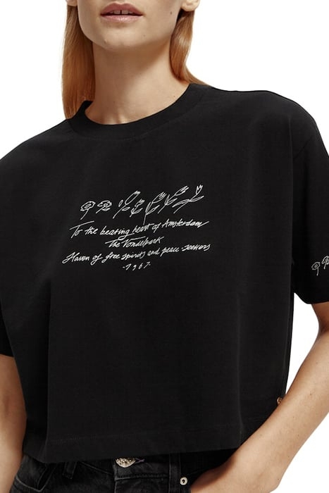 POEM EMBROIDERED CROPPED T-SHIRT IN ORGANIC COTTON BLACK 5