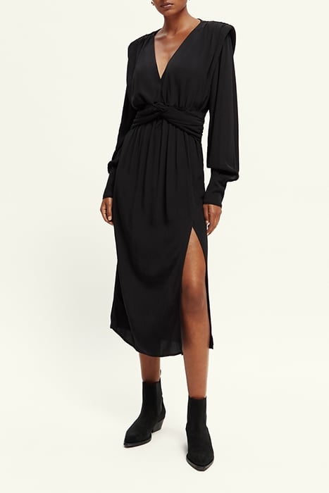 LONG-SLEEVE DRAPED DRESS WITH SLIT DETAIL BLACK 3
