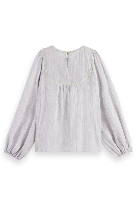 PATCHWORK BIB BLOUSE WITH EMBROIDERY IN ORGANIC COTTON NAVY 7