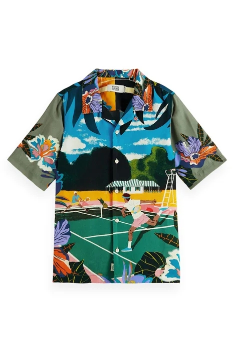 TENNIS PLACEMENT PRINT SHORT-SLEEVED TENCEL SHIRT TENNIS PRI 1