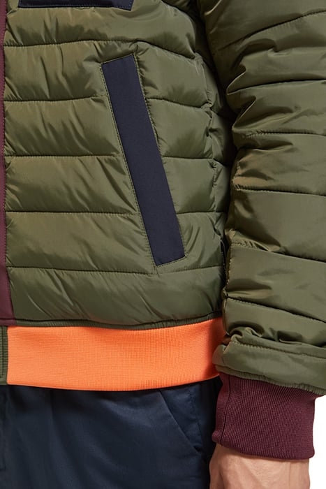 COLOUR BLOCK SOFTSHELL QUILTED BOMBER JACKET MILITARY COLOUR 8