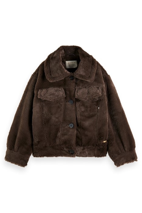 FAUX FUR TRUCKER JACKET DARK CHOCOLATE 4