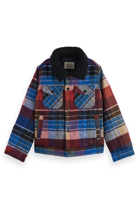WOOL BLEND CHECK TRUCKER JACKET WITH REPREVE® FILLING BLUE M 4