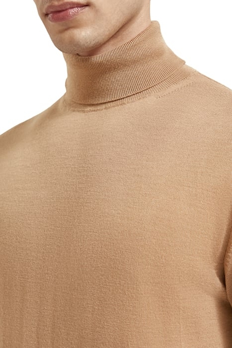 REGULAR FIT TURTLENECK PULLOVER IN MERINO WOOL CAMEL MELANGE 6