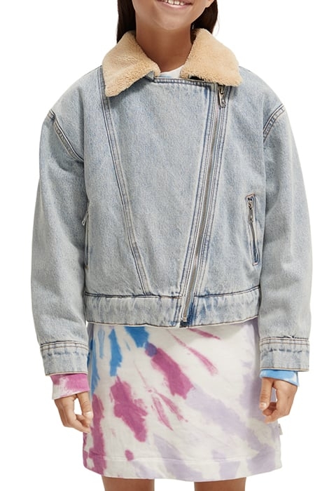 TEDDY LINED DENIM BIKER JACKET INDIGO 1