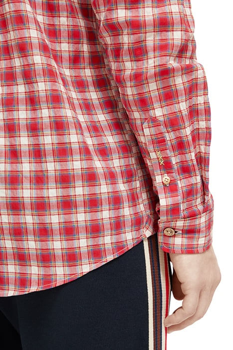 CRINKLE CHECK SHIRT WITH TAPE DETAIL RED CHECK 7