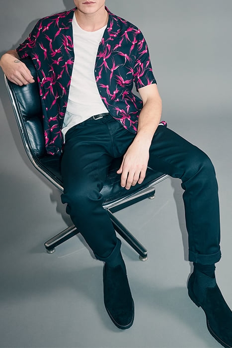 BLACK REGULAR SHIRT WITH PINK FLORAL PRINT 5