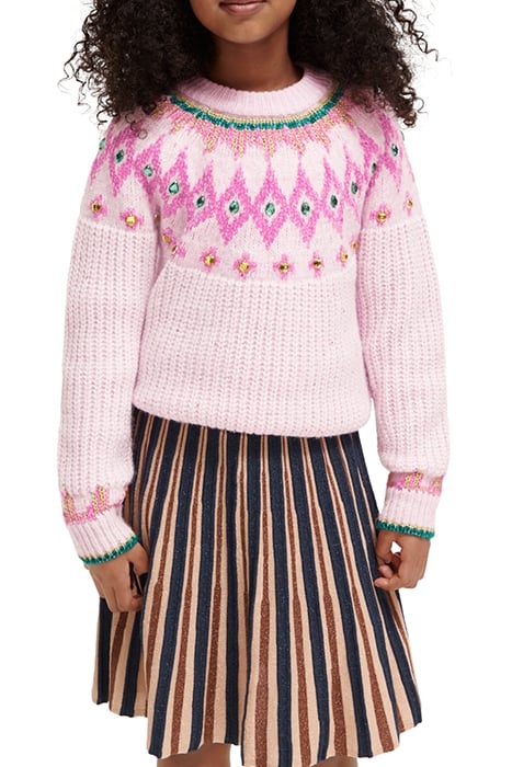 INTARSIA RHINESTONE PULLOVER DISCO PINK 6