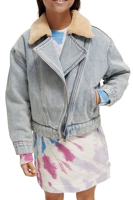 TEDDY LINED DENIM BIKER JACKET INDIGO 8