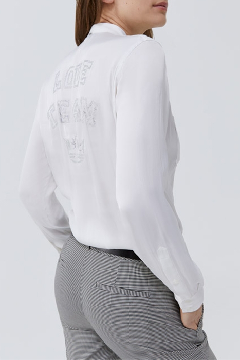 WHITE SATIN SHIRT WITH DIAMANTÉ SLOGAN ON BACK 2