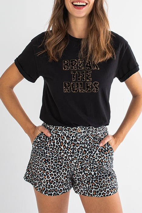 I.CODE FAWN LEOPARD PRINT DENIM SHORTS 1