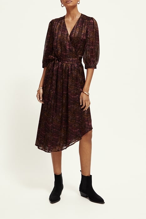 ASYMMETRIC WRAP DRESS FEATHER BORDEAUX 2