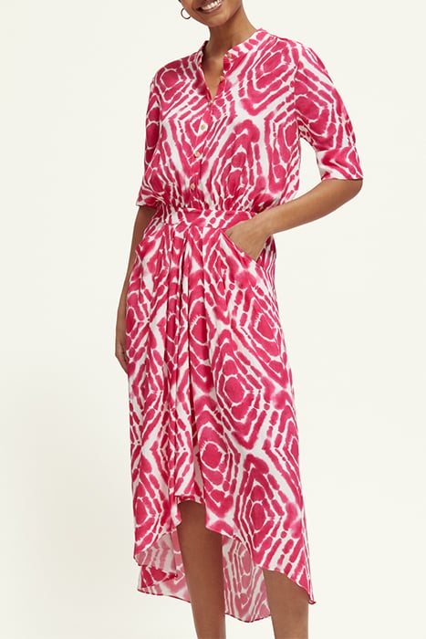 MIDI DRESS WITH HIGH LOW HEM DISCO TIE DYE POP PINK 1