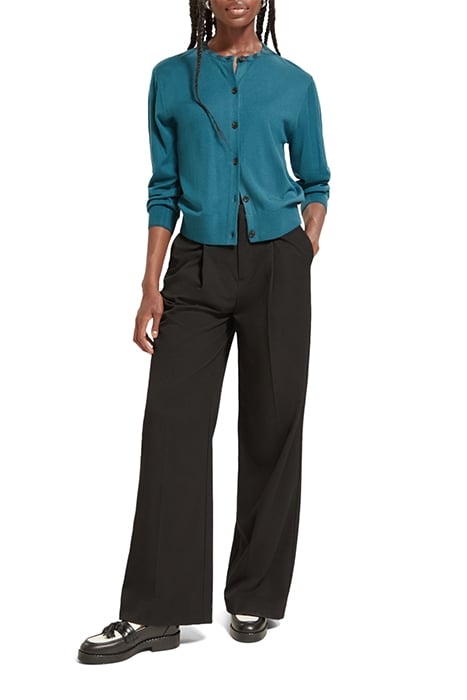 JACQUARD TRIM CREW NECK CARDIGAN DARK TEAL 3