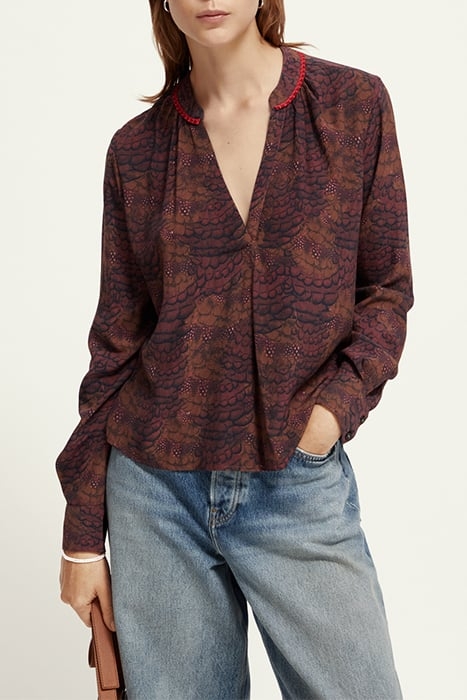 POPOVER TOP WITH STAND COLLAR FEATHER BORDEAUX 1