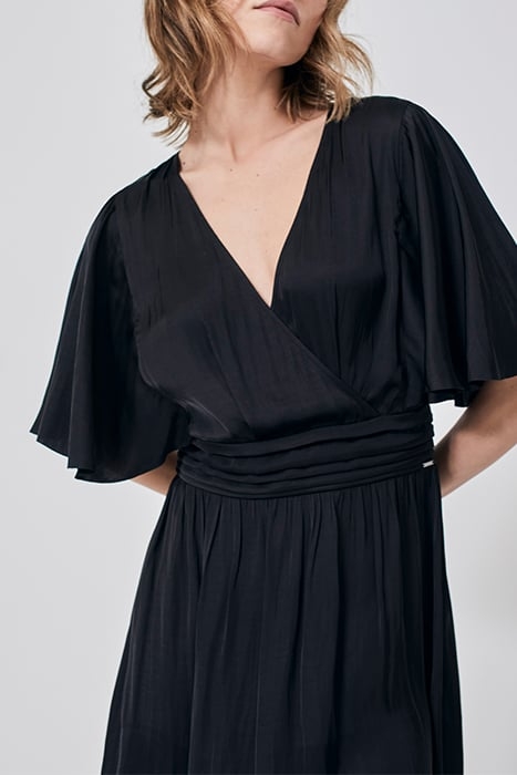BLACK RECYCLED SATIN DRESS WITH DRAPED BELT 5