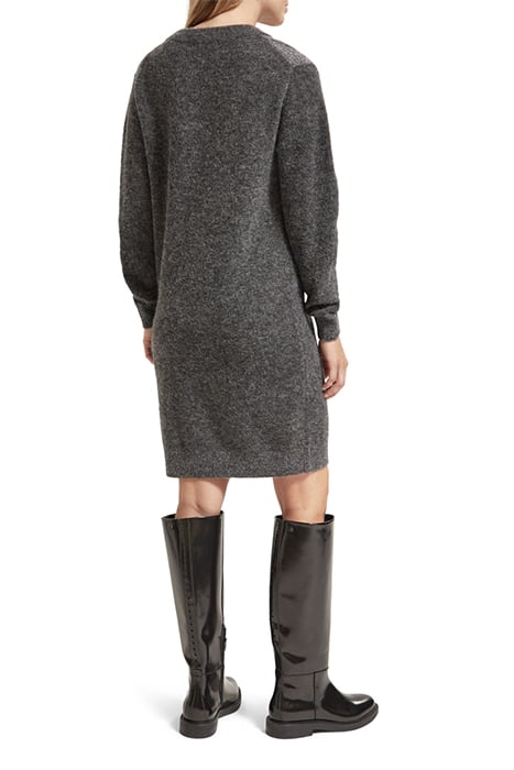 RELAXED V NECK KNITTED DRESS CHARCOAL MELANGE 3