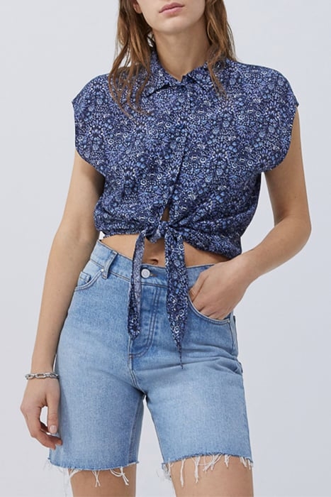 NAVY FRONT-TIED TOP WITH BLUE FLOWER PRINT 1