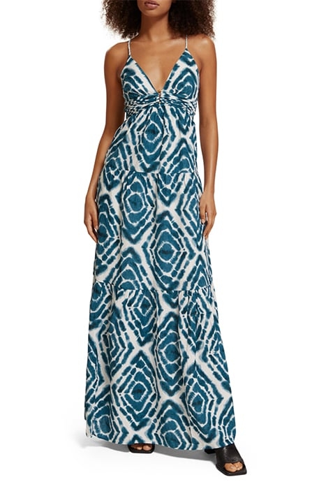 MAXI WAISTED DRESS DISCO TIE DYE BOTTLE GREEN 1