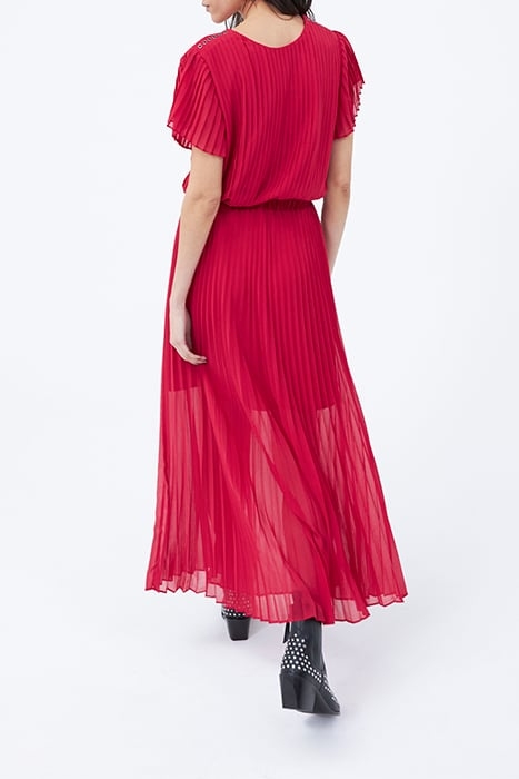 RED WRAP TOP FULLY PLEATED LONG DRESS 3
