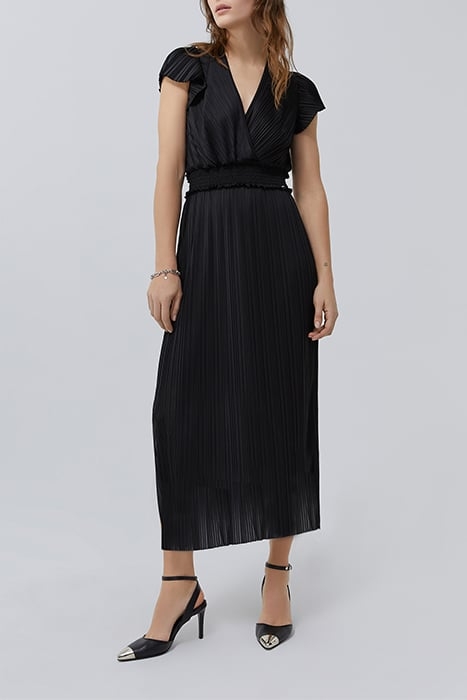 BLACK RECYCLED PLEATED LONG DRESS 1