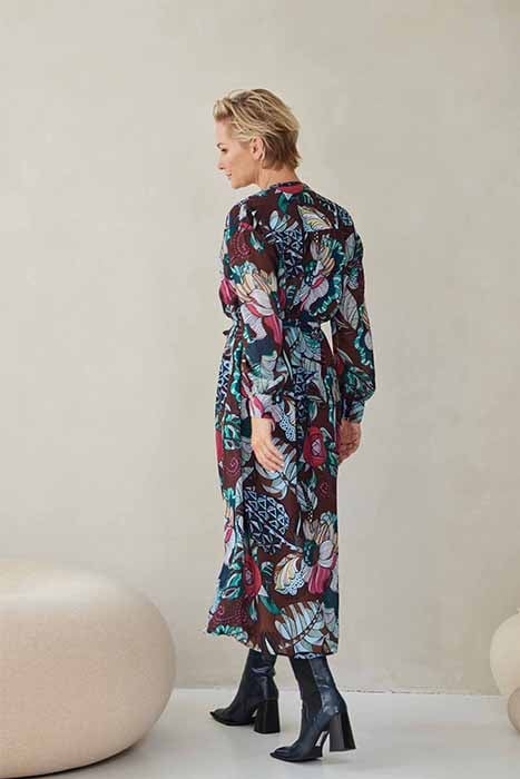 DRESS DORA DARK RED WITH STRIPEY STUFF PRINT 2