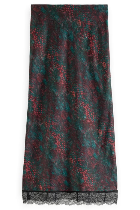 SATIN HIGH RISE MIDI SKIRT WITH LACE DETAIL SNAKE 5