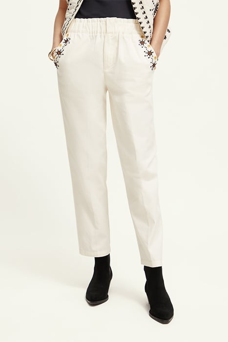 EMBROIDERED HIGH RISE PANT ECRU 1