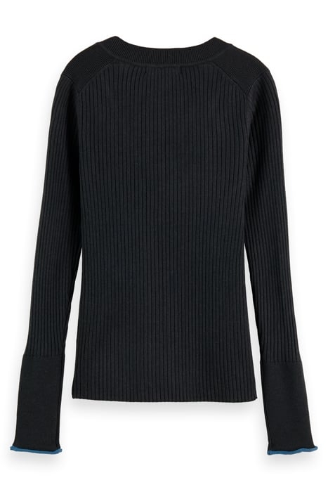 SKINNY RIB V NECK PULLOVER BLACK 5