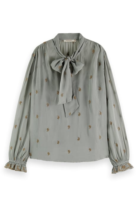 EMBROIDERED TOP WITH TIE NECK GREY SHEER JACQUARD 4