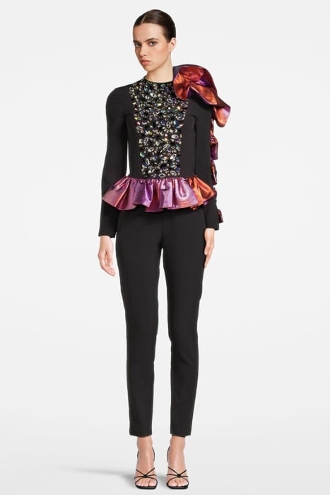 WOMEN‘S SIDE VOLANT OVERALL WITH SWAROVSKI CRYSTALS BLACK 1