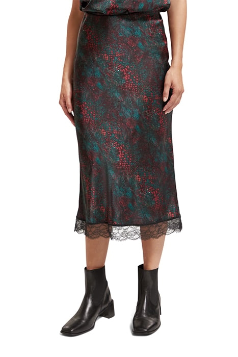 SATIN HIGH RISE MIDI SKIRT WITH LACE DETAIL SNAKE 1