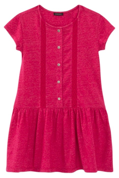 GIRLS’ FUCHSIA PINK T-SHIRT DRESS, PRESS STUDS DOWN FRONT FU 2