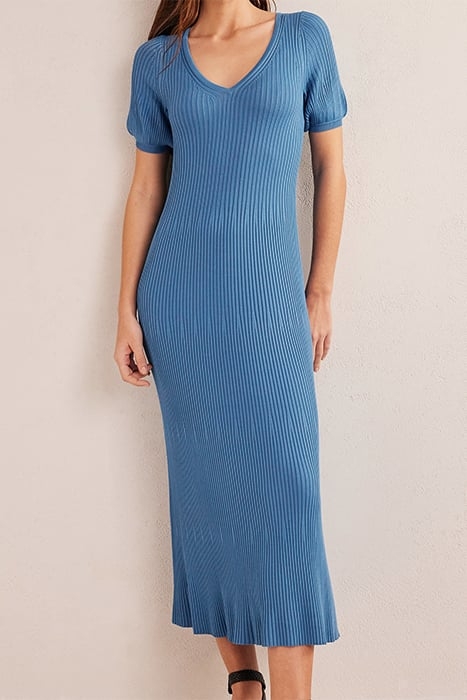 ANGLED EMPIRE KNITTED DRESS PORCELAIN BLUE 1