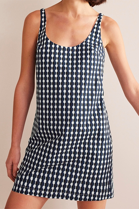 SCOOP NECK SHIFT DRESS NAVY, GEO AZURE 1