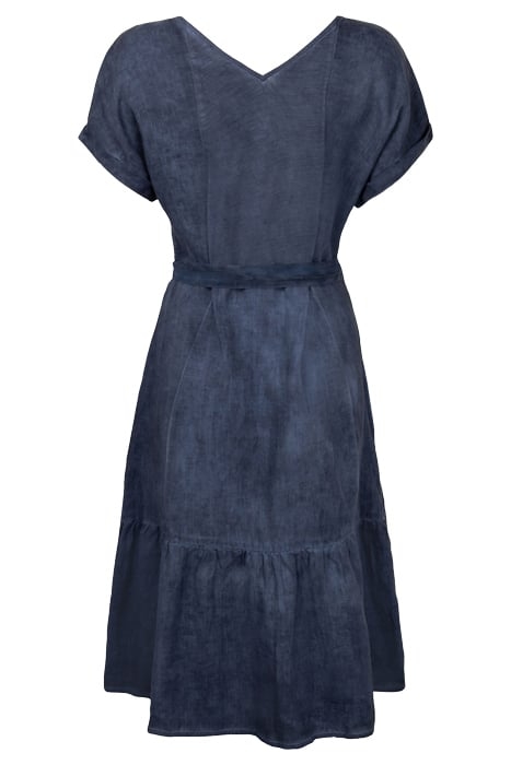 WIJDUITLOPENDE LINNEN JURK MET CEINTUUR NIGHT SKY 2