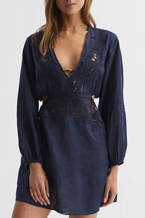 LELANI-EMBRIODERED DRESS NAVY 1