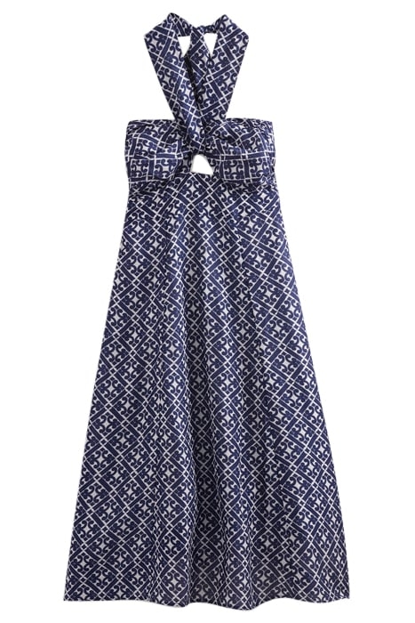 HALTERNECK CUT OUT MIDI DRESS PRUSSIAN BLUE, TRANQUIL GEO 3