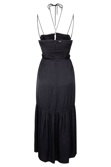 BLACK LONG RECYCLED DRAPED FRONT BUSTIER DRESS 4