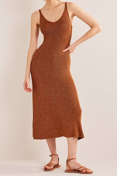 SPARKLE KNITTED MIDI DRESS COGNAC BRONZE, GOLD SPARKLE 1