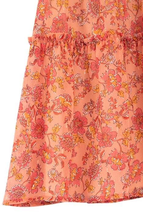 GIRLS' ORANGE FLOWERY PRINT DRESS PEACH 6