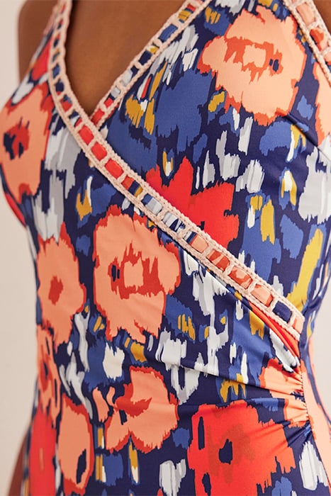 CROCHET TRIM WRAP SWIMSUIT NAVY, ABSTRACT POPPY 7